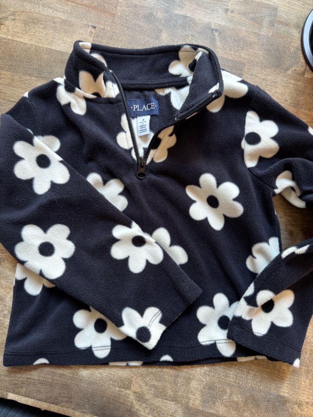 The Children's Place Black Fleece Pullover with White Floral Print